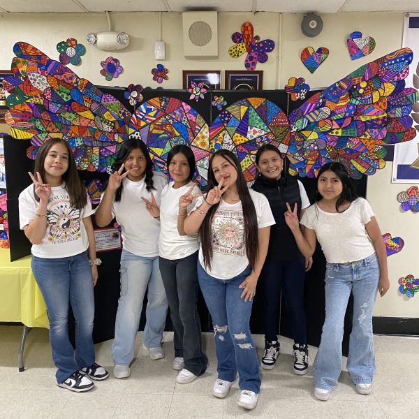 students with butterfly collage