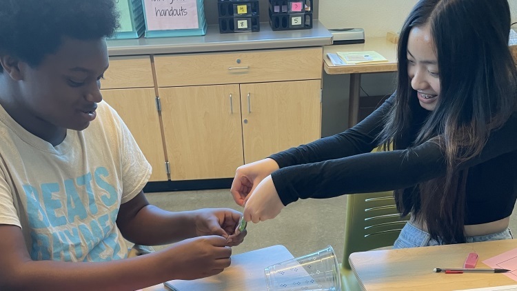 2 high school students work on an activity