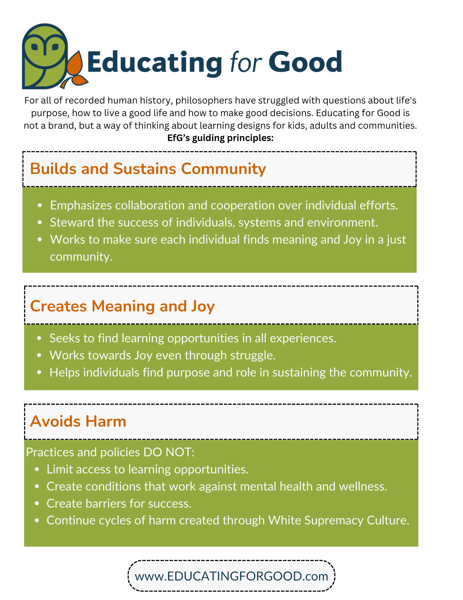 Educating for Good definition
