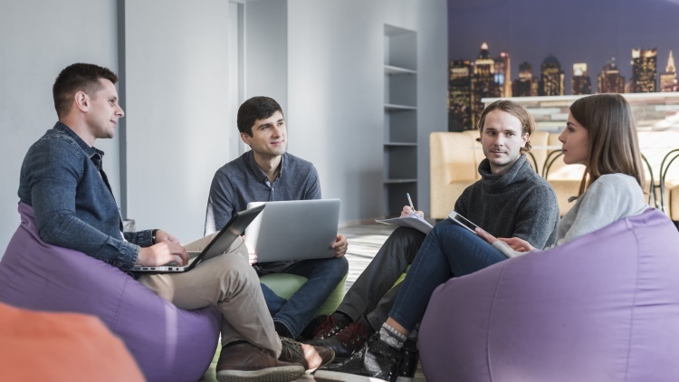 small group on bean bags