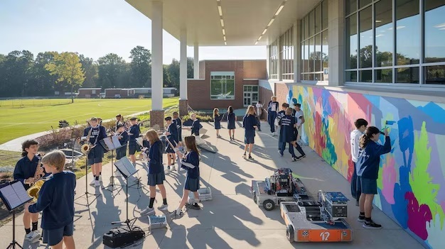student activities on large outdoor patio
