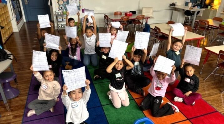 kindergarten students on classroom carpet