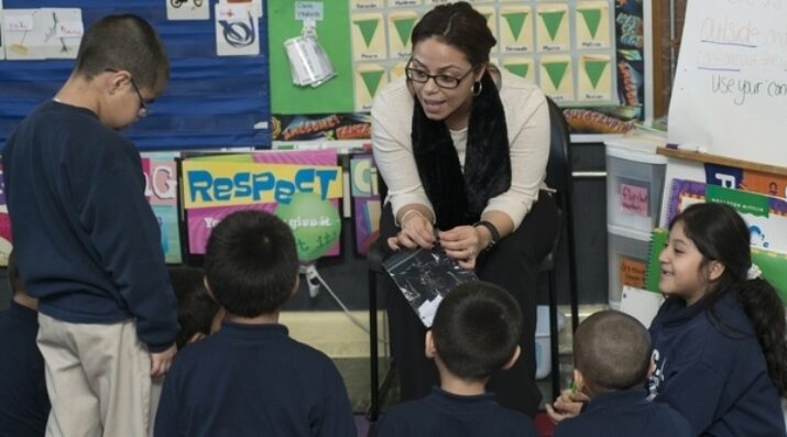Teacher working with a small group of students