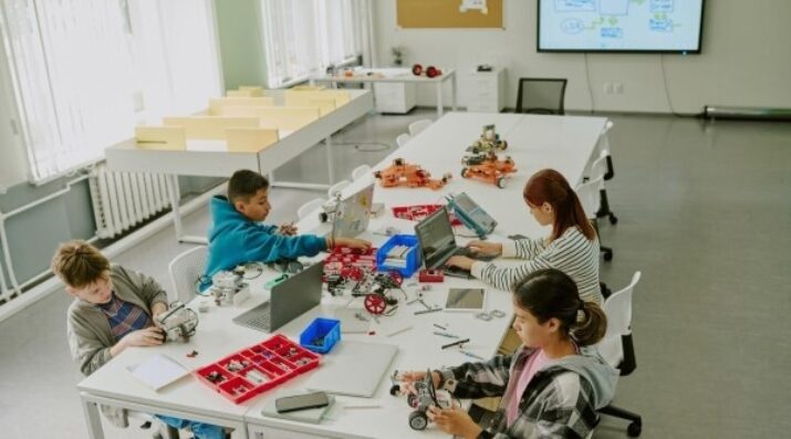 robotics classroom with work tables