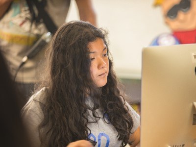 high school student at computer