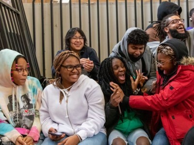 happy students at school event