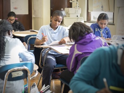 students working at desks