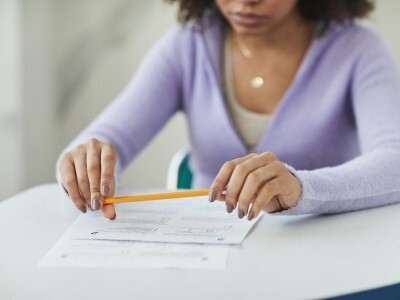 high school student taking a test